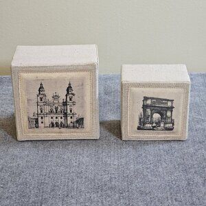 Beja Home Vintage Trinkets Jewelry Box With Lid Set of 2 Padded Burlap City Boho